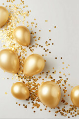 gold balloons background. Parties. Confetti. luxury