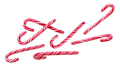 Christmas candy canes flying on a white background. Isolated