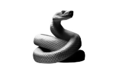 Gothic halftone snake silhouette icon with dot effect. Spooky collage element. Retro reptile symbol.