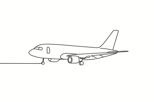 Fototapeta Outline of a passenger airplane in flight with simple line art design
