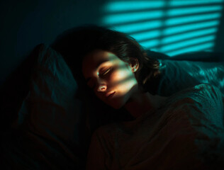 A woman sleeping soundly. Sleep. Restful sleep. midnight.