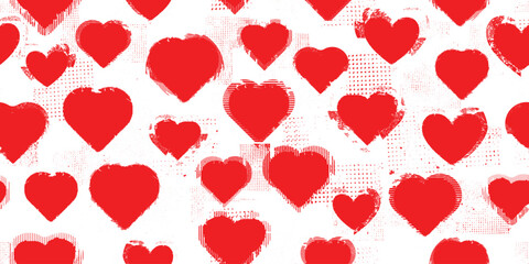 Repeatable pattern with heart and specks. Grunge seamless Pattern . Vintage Heart Background. Abstract endless pattern with grunge hearts. Vector Illustration. 