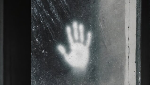 Eerie Handprint on Glass - A Haunting Touch of Mystery.