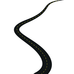 Bent road, mountain pass. Highway from perspective to the viewer. Flat vector illustration isolated on white