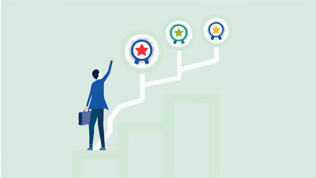 Office worker climbing career ladder symbolizing business growth success and professional advancement with a clear visual representation of progression