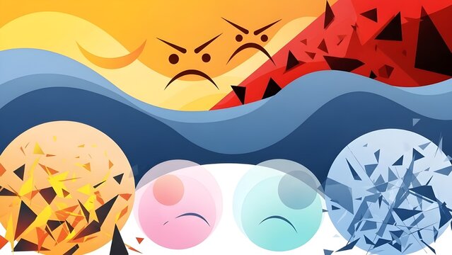 Dynamic abstract artwork illustrating anger through bold red and black triangular shapes with jagged zigzag lines. The sharp edges and contrasting colors convey intensity and aggression, making it ide - Powered by Adobe