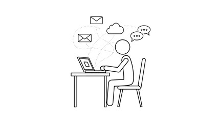 Person Working on Laptop with Cloud and Message Icons.