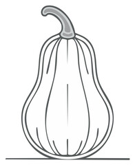 Stylized Line Drawing of a Smooth-Skinned Butternut Squash with a Curved Stem