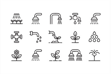 Clean line water droplet and tap icon collection for nature projects