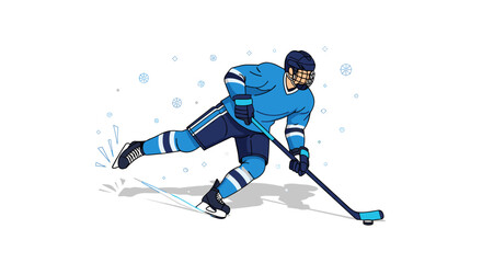 Obraz premium Ice hockey player in action with blue uniform for sports design and print