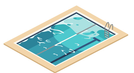 Isometric illustration of a swimming pool with ladder for summer design projects