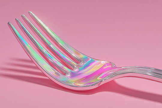 fork with rainbow handle, vibrant colors, glossy texture, playful design, suitable for kitchen decor, food photography, product advertising