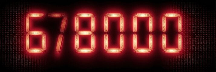 Digital Display Showing Bright Red Numbers in a Dark Background, Showcasing the Value of Six Hundred Seventy-Eight Thousand in a Modern Design Aesthetic