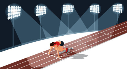 Track and field athlete at night stadium - sports challenge concept for athletic design