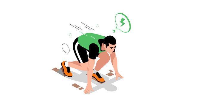 Athlete in starting position with energy focus for fitness motivation designs