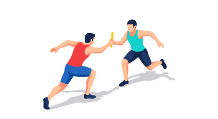 Obraz premium Dynamic relay race with athletes passing baton in team sports illustration for posters and educational materials