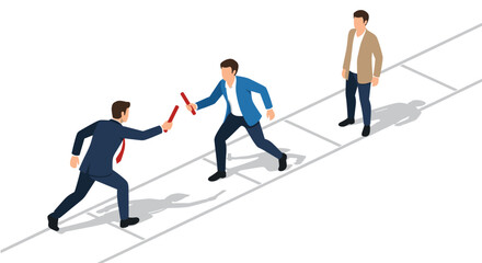 Business relay race concept with teamwork and collaboration for success and leadership motivation