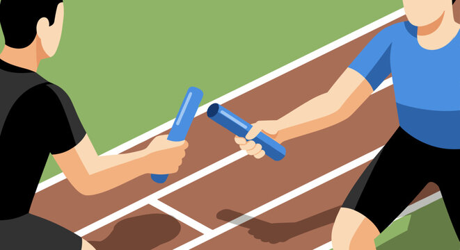 Relay race exchange on track - sports competition concept for athletic event design
