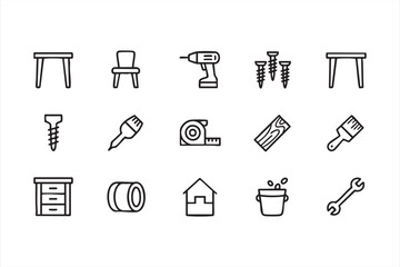 Drill, screws and wood plank graphics for building themes