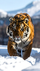 Obraz premium Bengal Tiger Moving Through Snow 