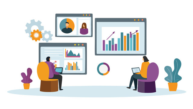 Diverse team of remote workers collaborating virtually on a project using digital devices and online communication tools illustrating modern business and teamwork