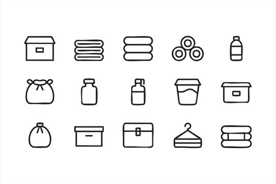 Minimal packing and moving symbols featuring bags and bottles