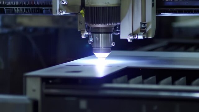 Industrial Laser Cutting Machine with Bright Sparks Processing Metal Sheet in Factory