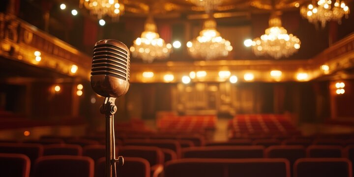 Stage performance with microphone and audience