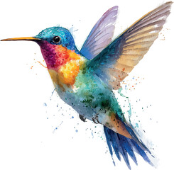 Graceful watercolor illustration of a hummingbird in motion painted with delicate strokes on a clean white background - vector illustration