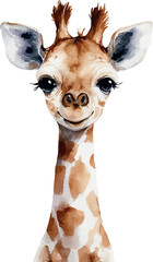 Playful watercolor kids illustration featuring a cheerful giraffe rendered in soft friendly tones - vector illustration