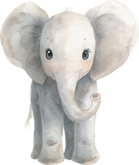Charming watercolor kids illustration portraying a friendly elephant with playful colors and gentle artistic details - vector illustration