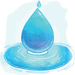 Expressive watercolor artwork depicting a single waterdrop rendered with fluid translucent tones and natural elegance - vector illustration