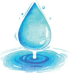 Artistic watercolor interpretation of a single waterdrop highlighted with translucent shading and calming fluid shapes - vector illustration