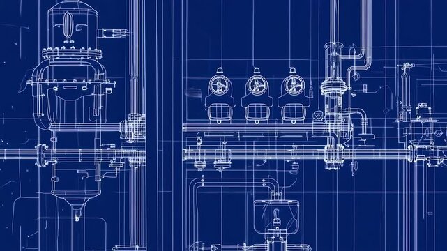 Industrial Piping System Blueprint Engineering Drawing Schematic