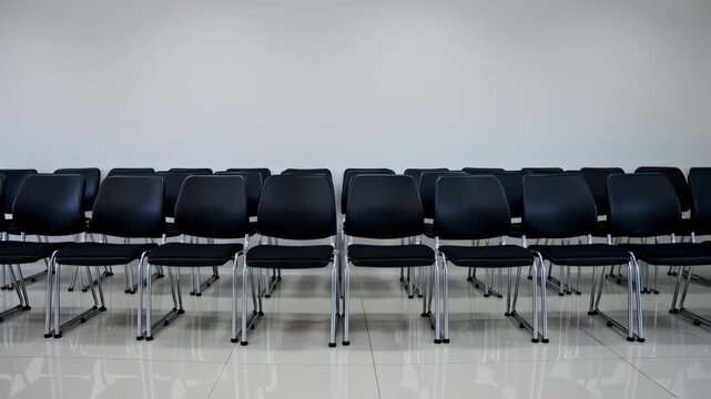Rows of Empty Black Chairs in a Modern Conference Room