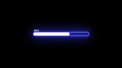 Blue color loading bar animation. processing ,downloading, glowing neon colorful loading frame on black background. mission success concept, software updating and processing icon animation. - Powered by Adobe