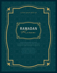 Elegant blue design with gold lines featuring a religious Ramadan theme, combining geometric patterns and refined decorative elements.