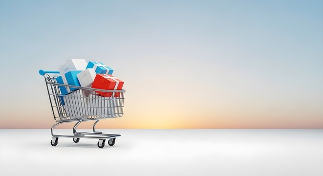 Shopping Cart with Gifts A Concept of Festive Retail Therapy and Holiday Spending