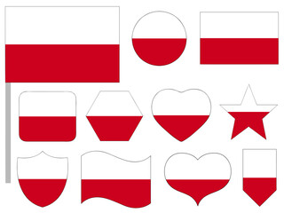Polish flag icon set in different shapes isolated on white background