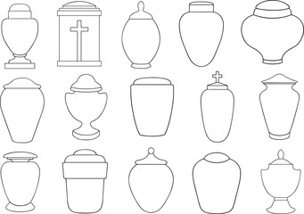 Different funeral cremation urns illustration isolated on white background