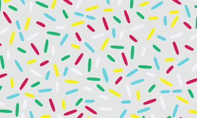 Seamless rainbow sprinkles pattern on a pink strawberry cream background. Ideal for fun, sweet, and vibrant design themes such as packaging, branding, or digital backgrounds.