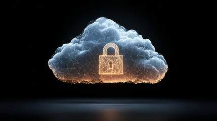 Secure cloud computing network with vibrant glowing padlock protects sensitive data, offering peace of mind and reliable cybersecurity solutions today