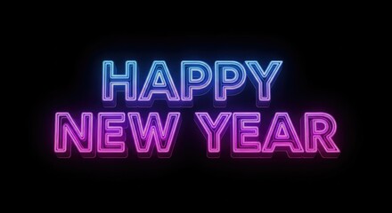 Obraz premium Neon text happy new year illuminated against black background
