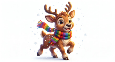 Cute Cartoon Reindeer in Colorful Scarf 