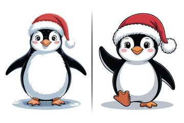 Fototapeta premium Penguin Christmas Animals Vector Clipart, Watercolor Christmas Clipart Set | Cozy Holiday Elements, Santa, Gifts, Snowflakes, Winter Decorations | Festive PNG Bundle for Cards & Crafts