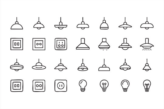 Modern lighting icon collection featuring bulbs and ceiling lamps