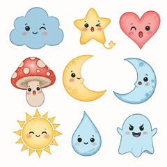 Cute Kawaii Weather and Fantasy Clipart Set