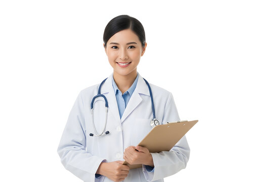 Smiling Doctor with Clipboard: A portrait of a friendly and capable doctor, holding a clipboard and stethoscope. Emphasizing competence, compassion, and healthcare.