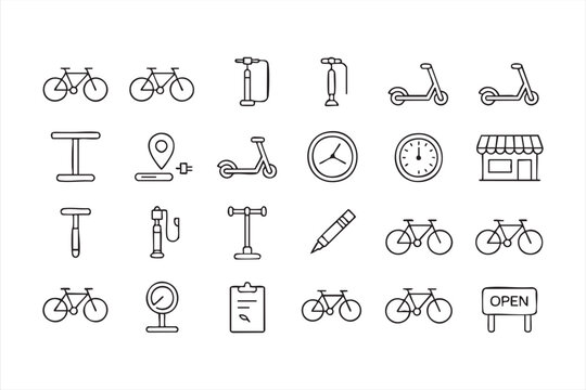 Cycling tools and pump icons for maintenance and workshop visuals