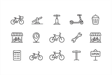 Urban transport icon pack featuring bikes, scooters and location pin